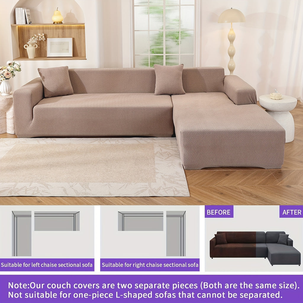 Housse de canapé extensible en polaire jacquard à housses séparées, mise en situation