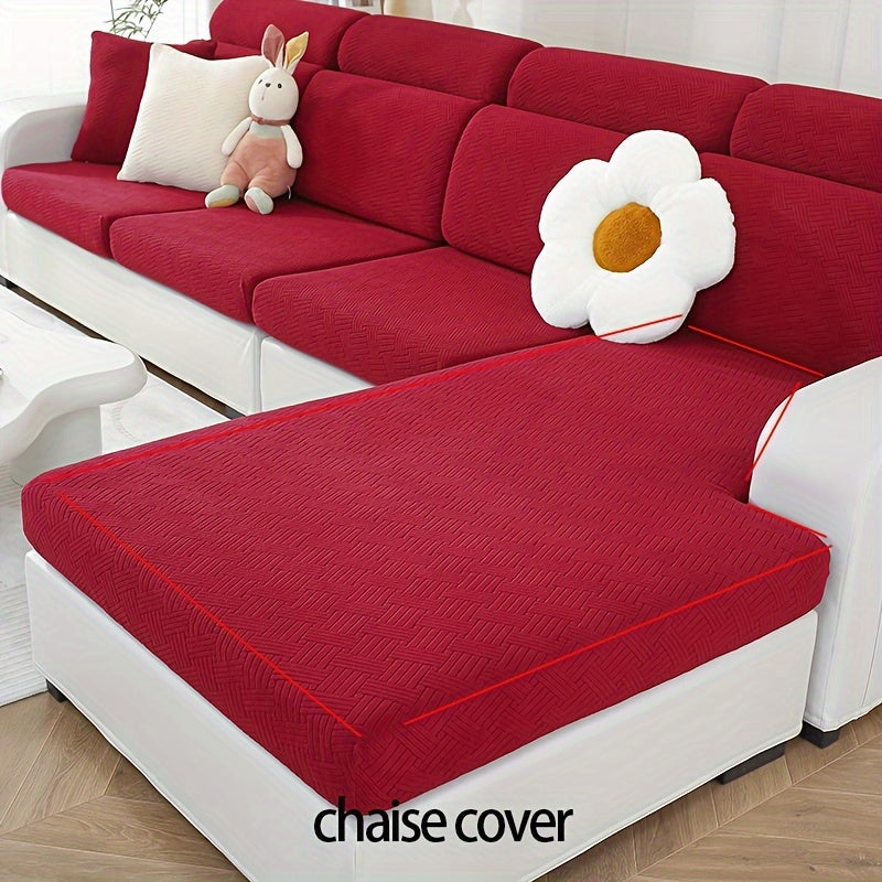 Housse de canapé épaisse extensible en polaire jacquard anti-griffes, détail de la finition
