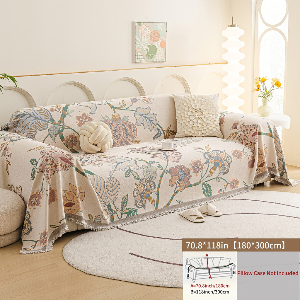 Housse de canapé en chenille jacquard à motif fleuri antidérapante, mise en situation