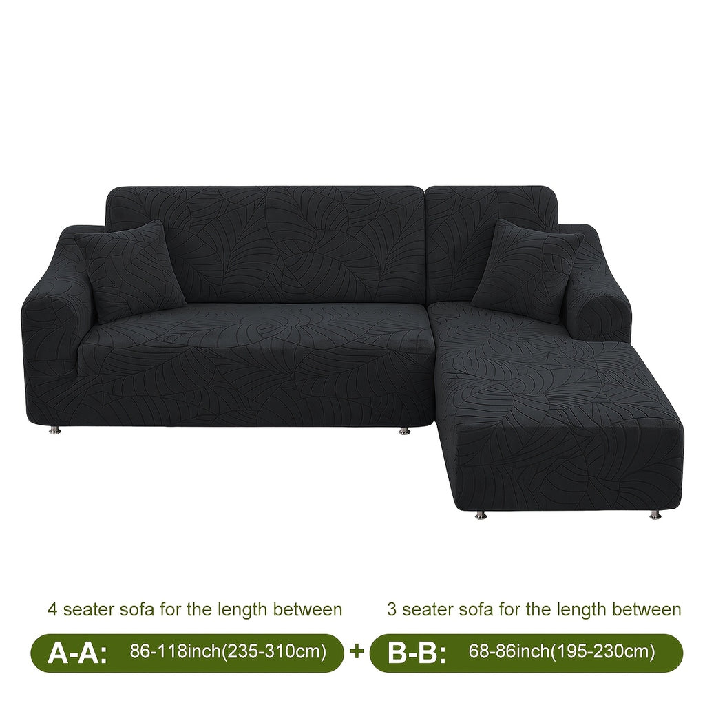 Housse de canapé extensible en polaire jacquard à motif feuillage, détail de l'ourlet