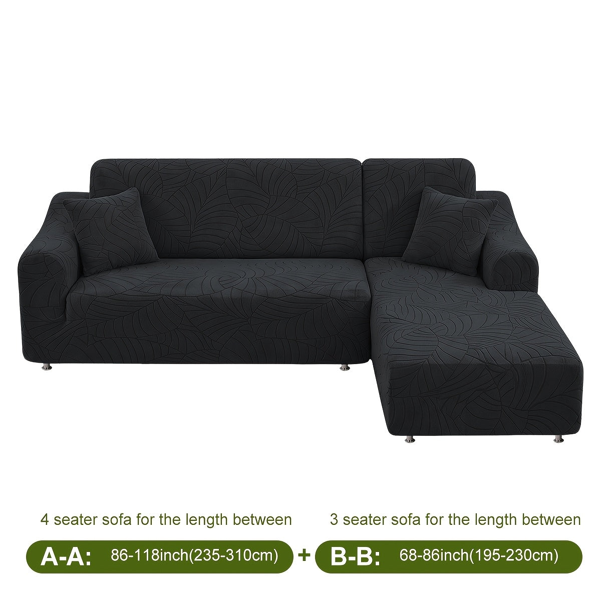 Housse de canapé extensible en polaire jacquard à motif feuillage, détail de l'ourlet