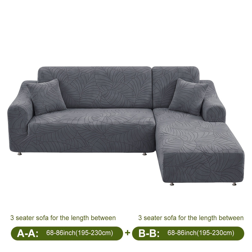 Housse de canapé extensible en polaire jacquard à motif feuillage, vue d'ensemble