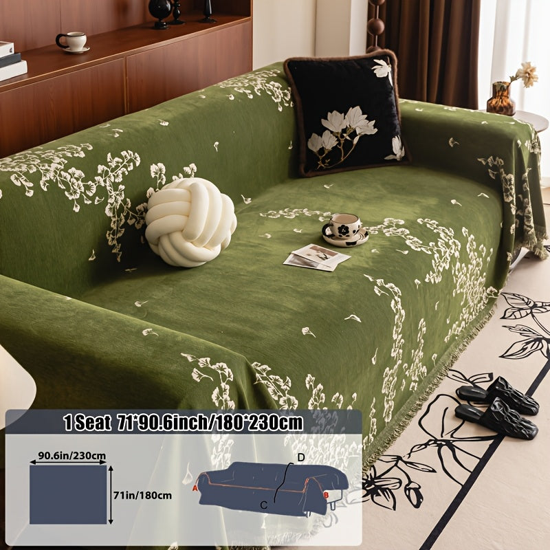 Housse de canapé en chenille antidérapante d'esprit vintage, mise en situation