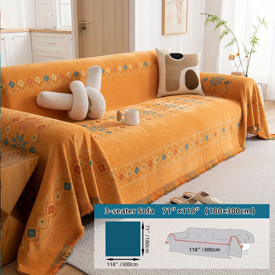 Housse de canapé en chenille, 5 coloris, détail de la finition