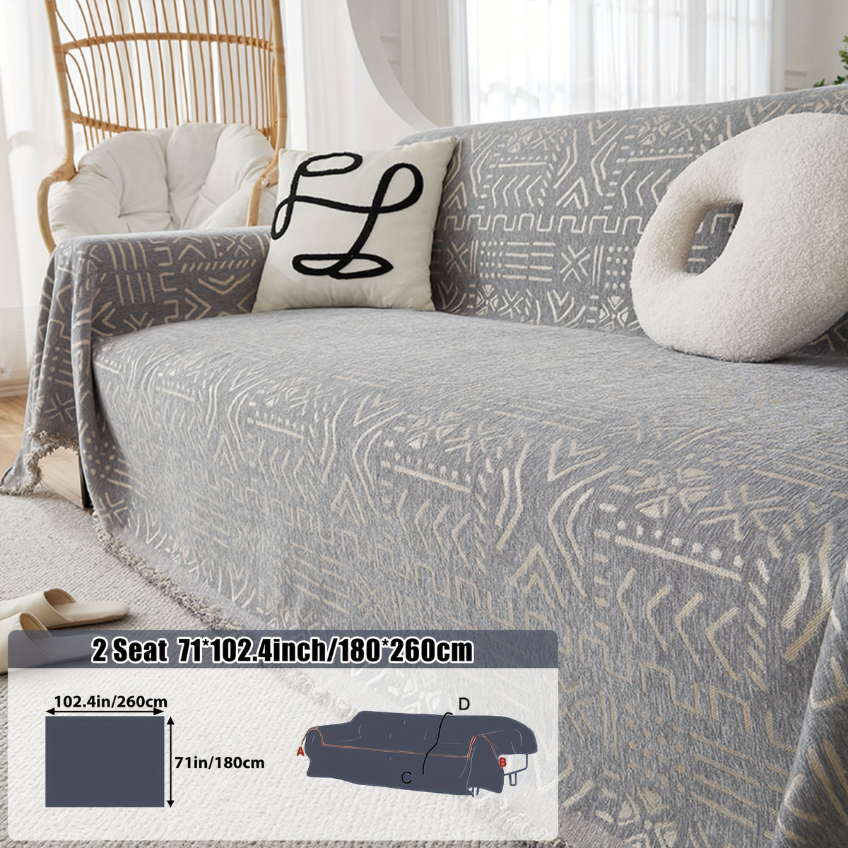 Housse de canapé en chenille jacquard anti-griffes, housse posée