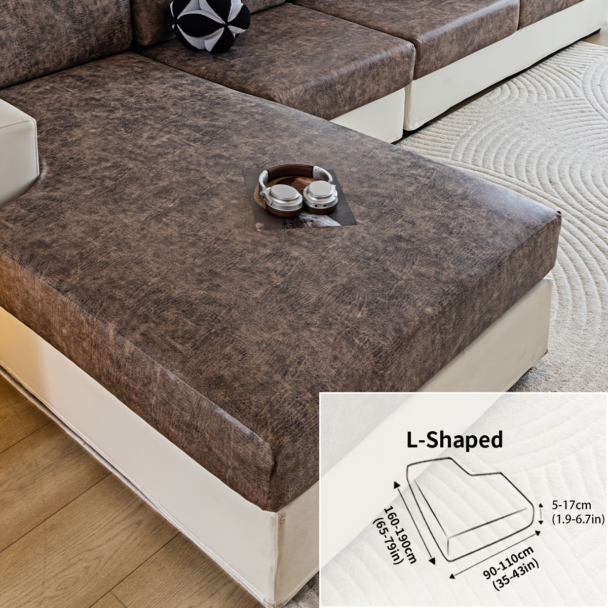 Housse de canapé extensible en polyester d'esprit vintage, détail de l'ourlet
