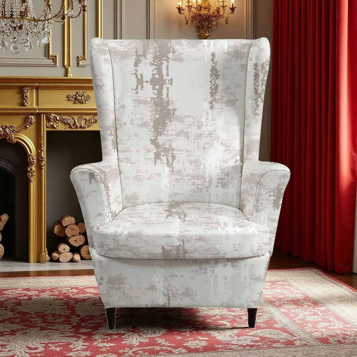 Housse de chaise extensible en fibre de lait imprimée à motif géométrique, vue d'ensemble