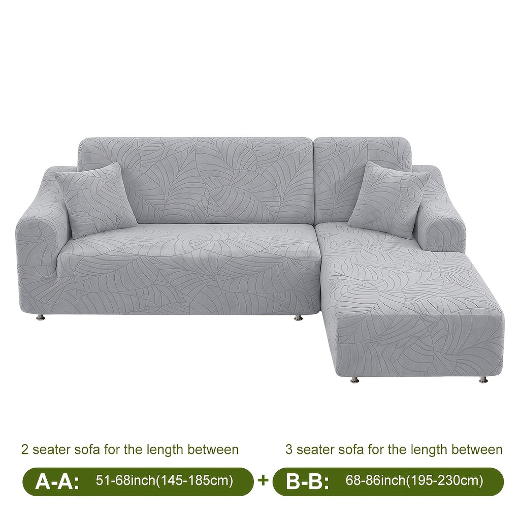 Housse de canapé extensible en polaire jacquard à motif feuillage, détail de la finition