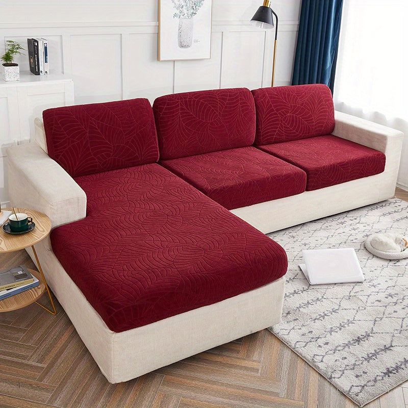 Housse de coussin extensible en velours jacquard, mise en situation