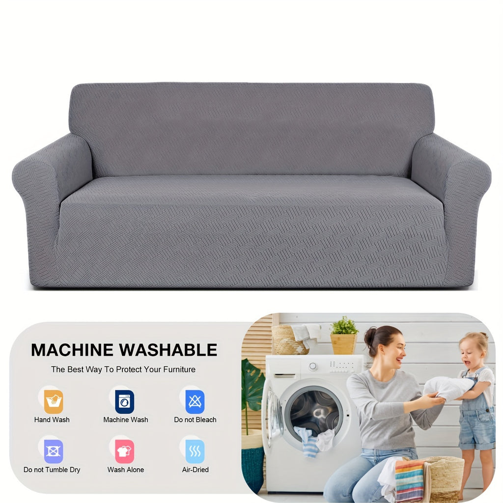 Housse de canapé épaisse extensible en polaire jacquard antidérapante — détail de la matière : polaire