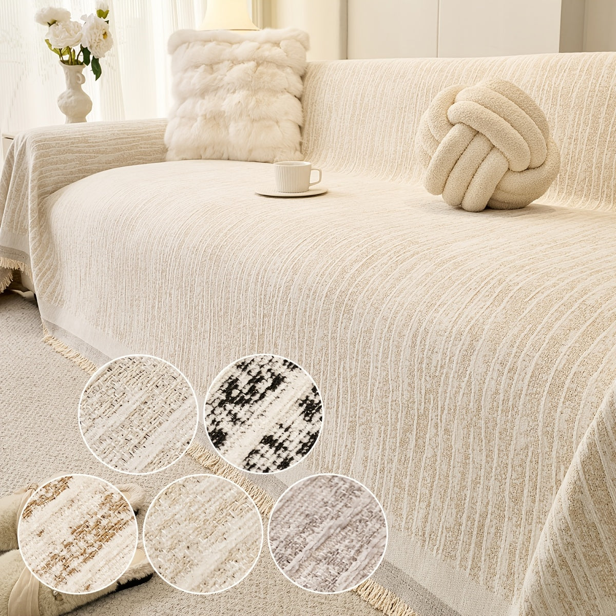 Housse de canapé épaisse en chenille jacquard à volants
