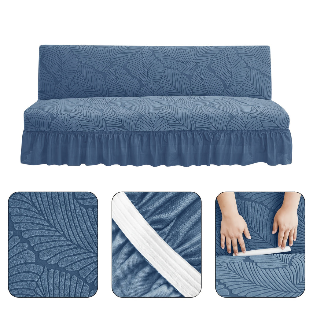 Housse de canapé extensible en jacquard à motif feuillage à volants, mise en situation