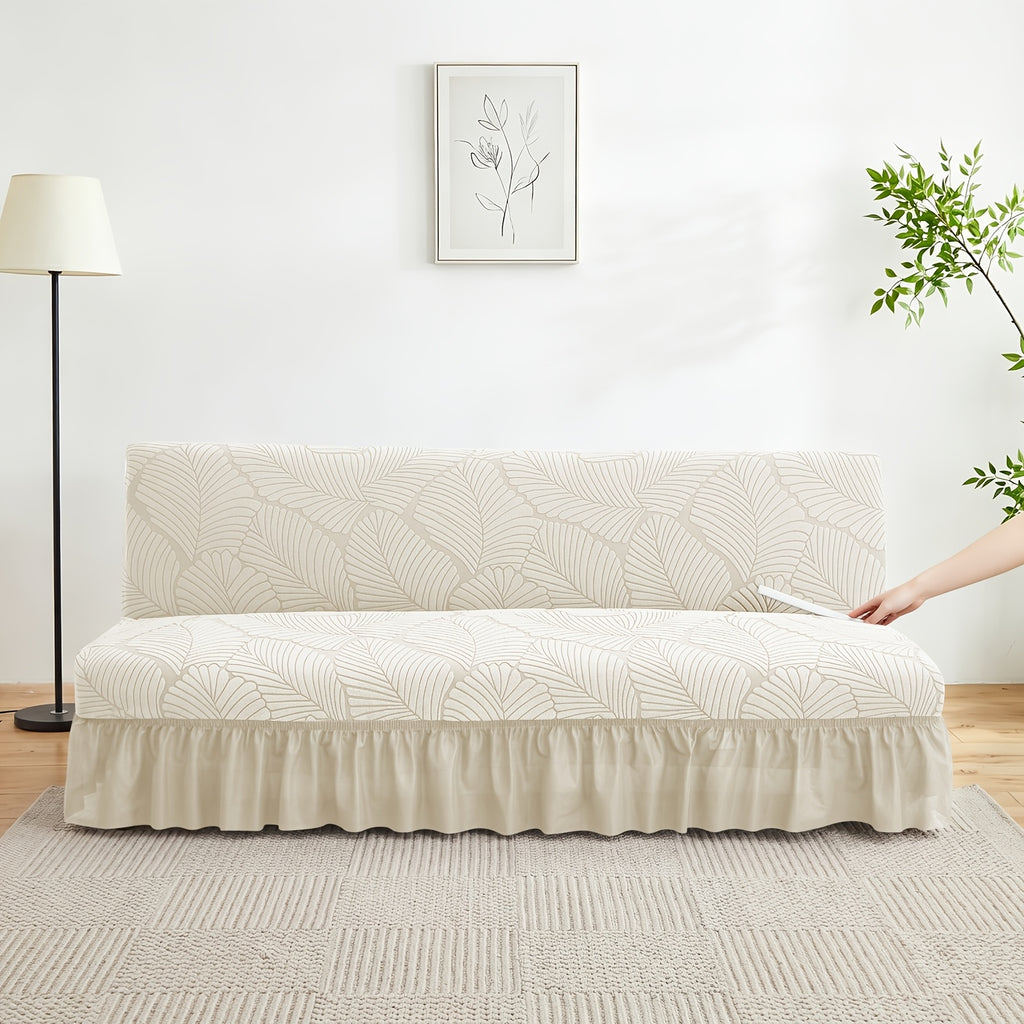 Housse de canapé extensible en jacquard à motif feuillage à volants, vue de dos