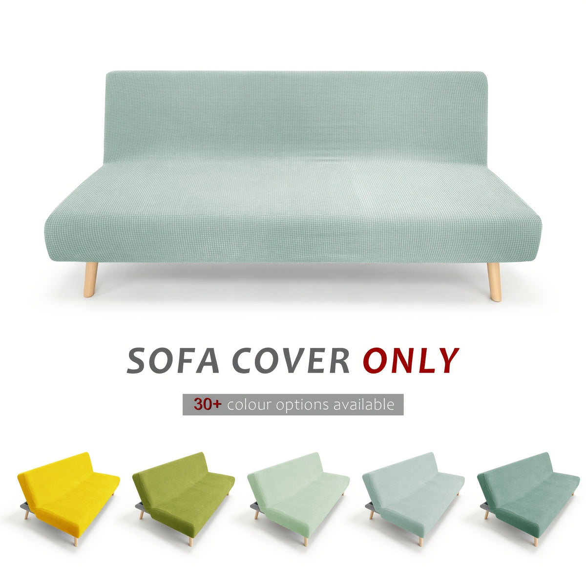 Housse de canapé extensible en velours côtelé jacquard sans accoudoirs, détail de l'ourlet