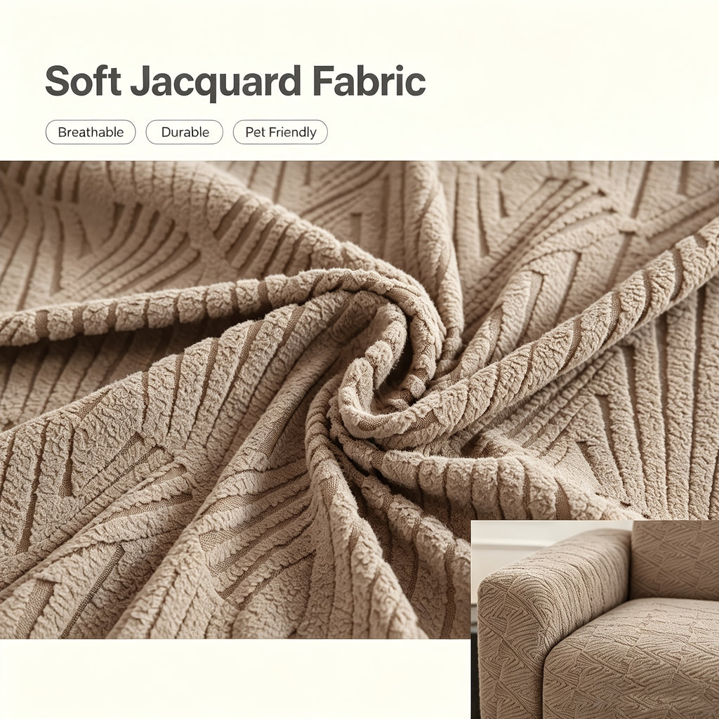 Housse de canapé extensible en polaire jacquard à rayures antidérapante, détail de la finition