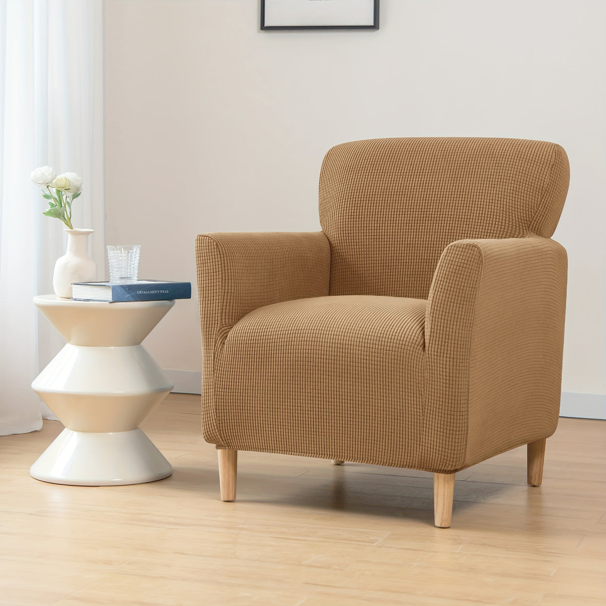 Housse de canapé extensible en velours côtelé pour fauteuil, vue de dos