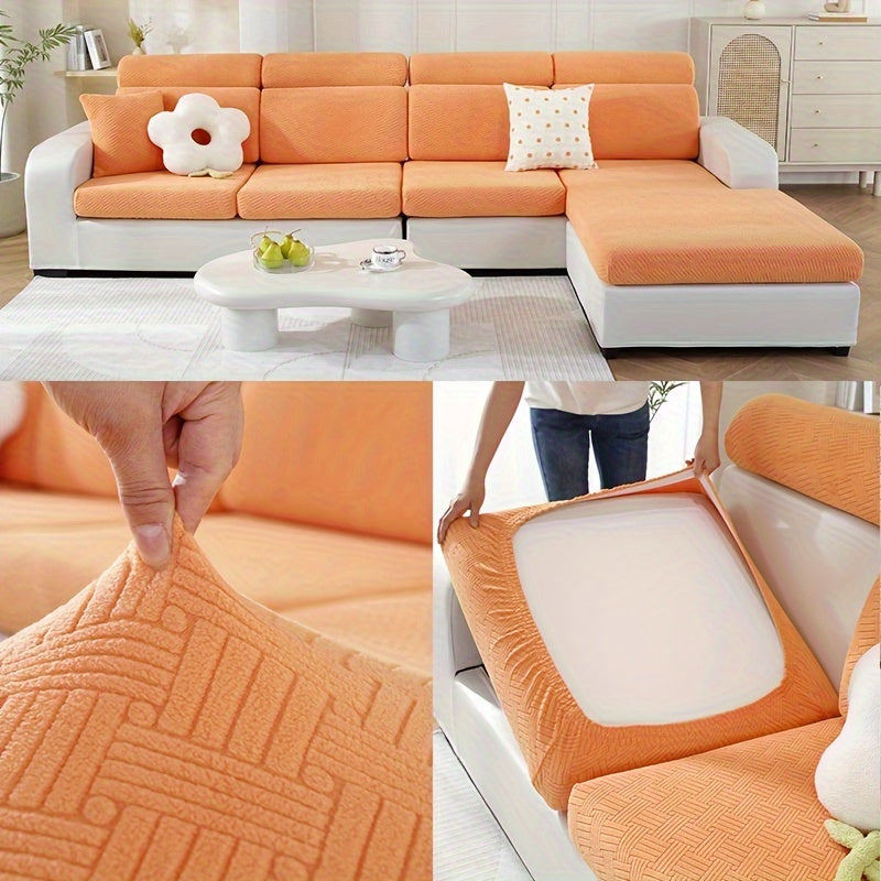 Housse de canapé épaisse extensible en polaire jacquard anti-griffes, vue d'ensemble