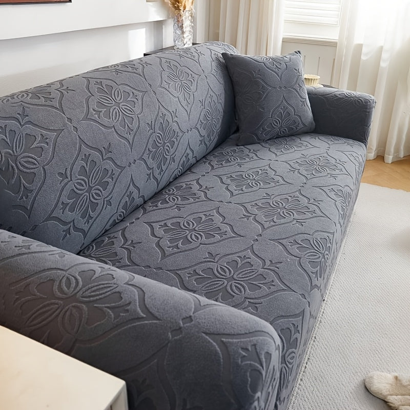 Housse de canapé extensible en polyester à rayures antidérapante — détail de la matière : polyester