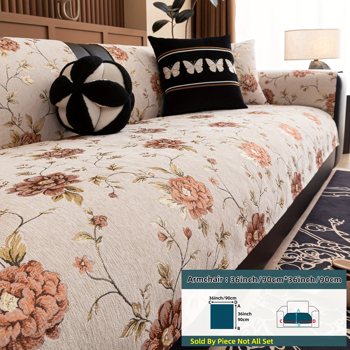 Housse de canapé en chenille jacquard à motif pivoine antidérapante — détail de la matière : chenille Image