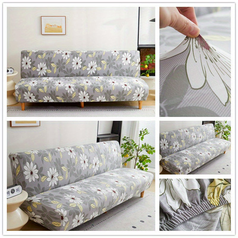 Housse de canapé extensible en fibre de lait délavée à motif fleuri — détail de la matière : fibre de lait