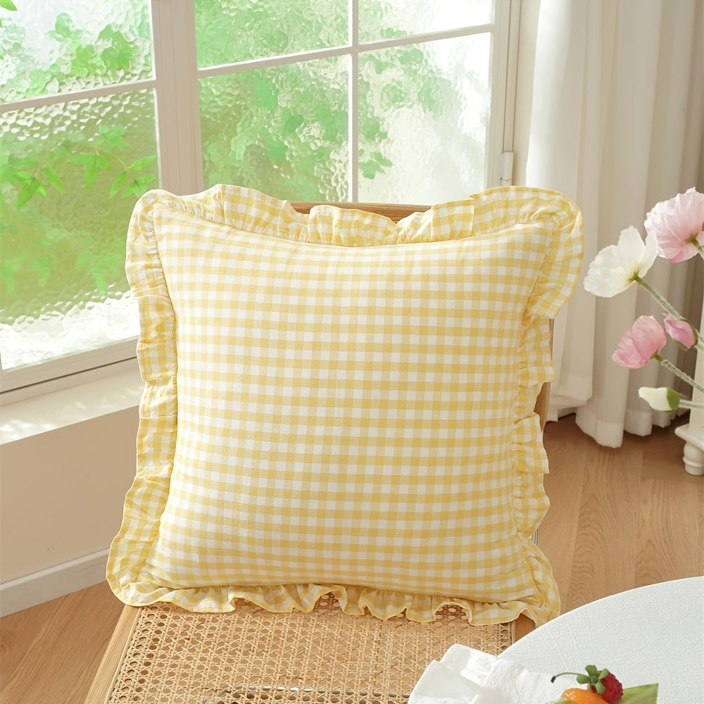 Housse de coussin en coton en fils teints, gros plan sur le tissu