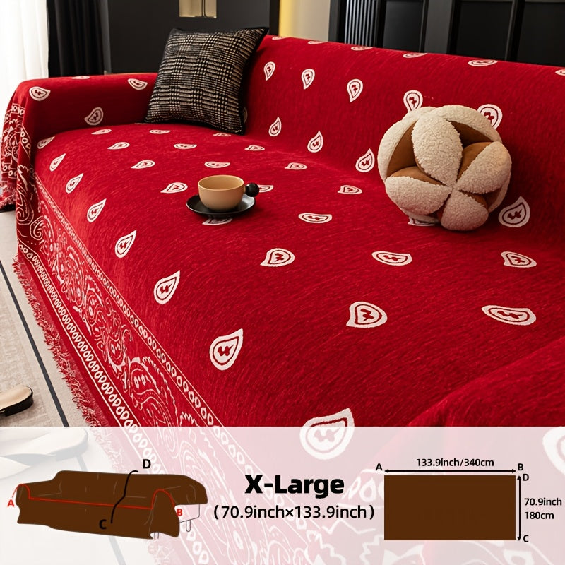 Housse de canapé en chenille jacquard à motif bohème, housse posée