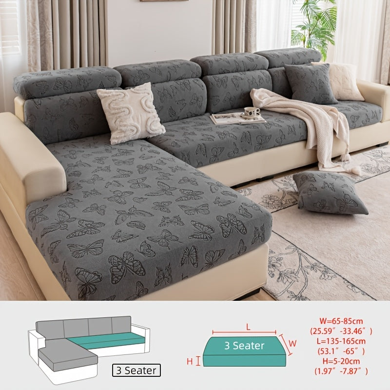 Housse de canapé extensible en polaire jacquard à rayures d'esprit bohème, housse posée