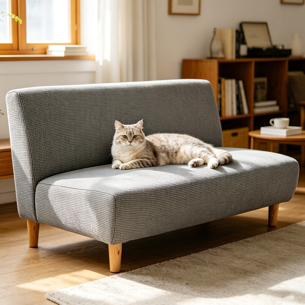 Housse de canapé extensible en polaire jacquard à carreaux sans accoudoirs, housse posée