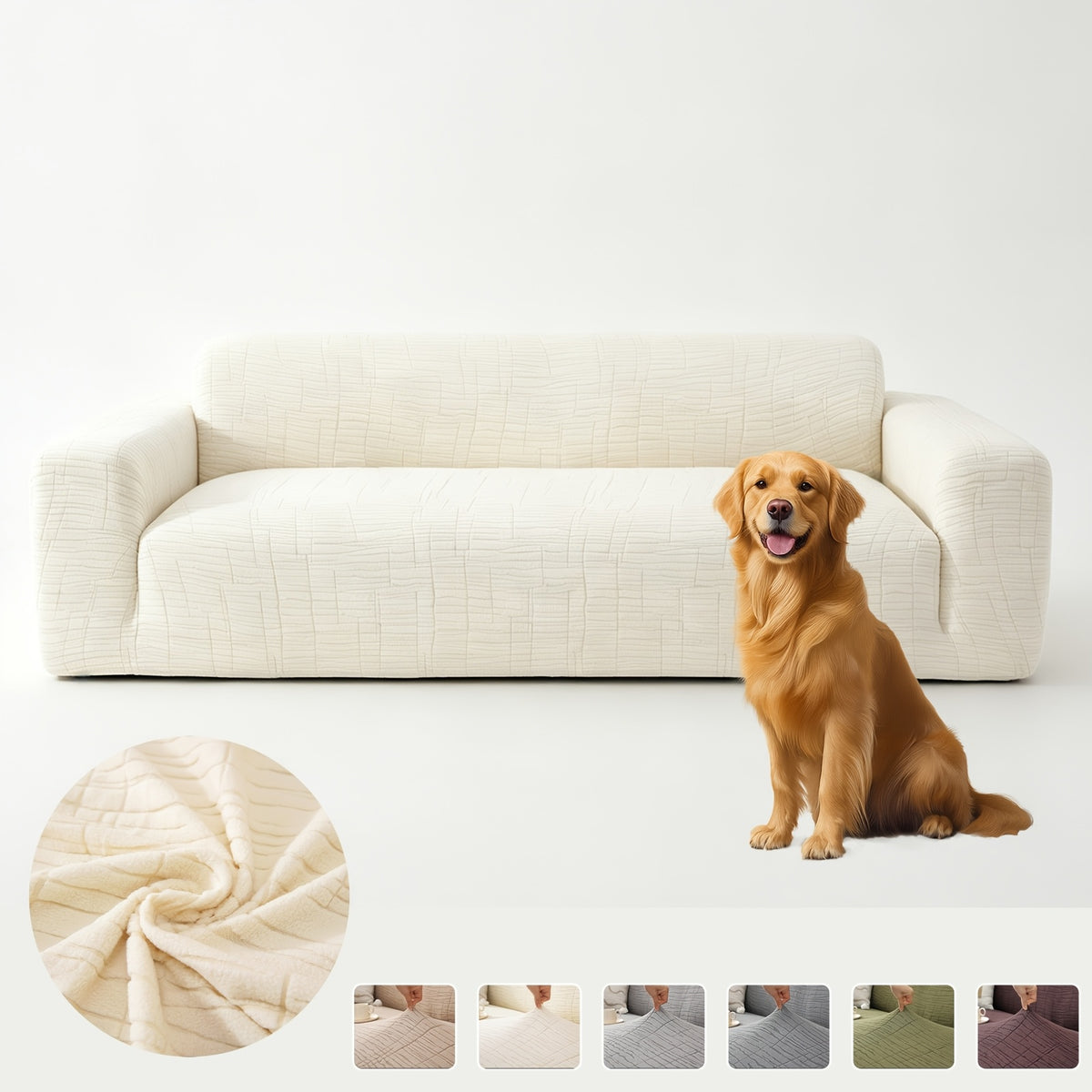 Housse de canapé extensible en polaire jacquard à motif géométrique, mise en situation