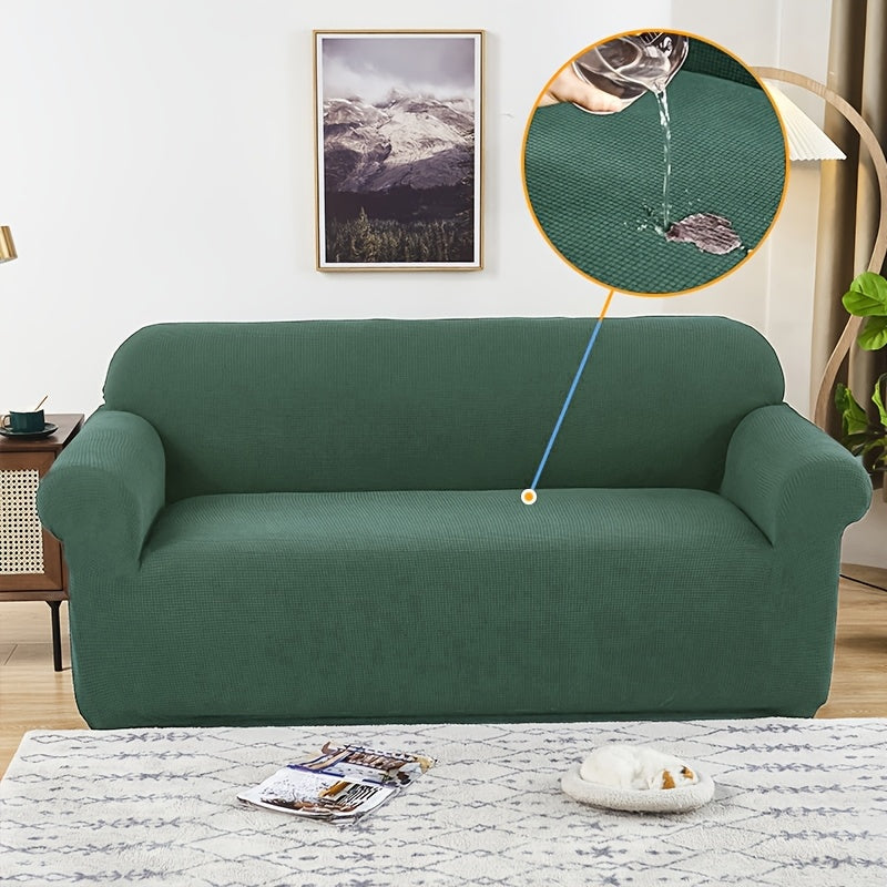 Housse de canapé extensible en polaire jacquard à maille gaufrée anti-griffes, visuel produit