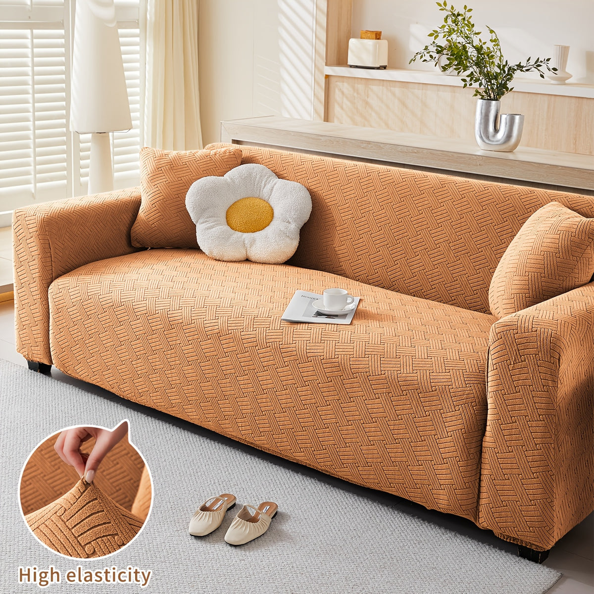 Housse de canapé épaisse extensible en polaire jacquard, housse posée