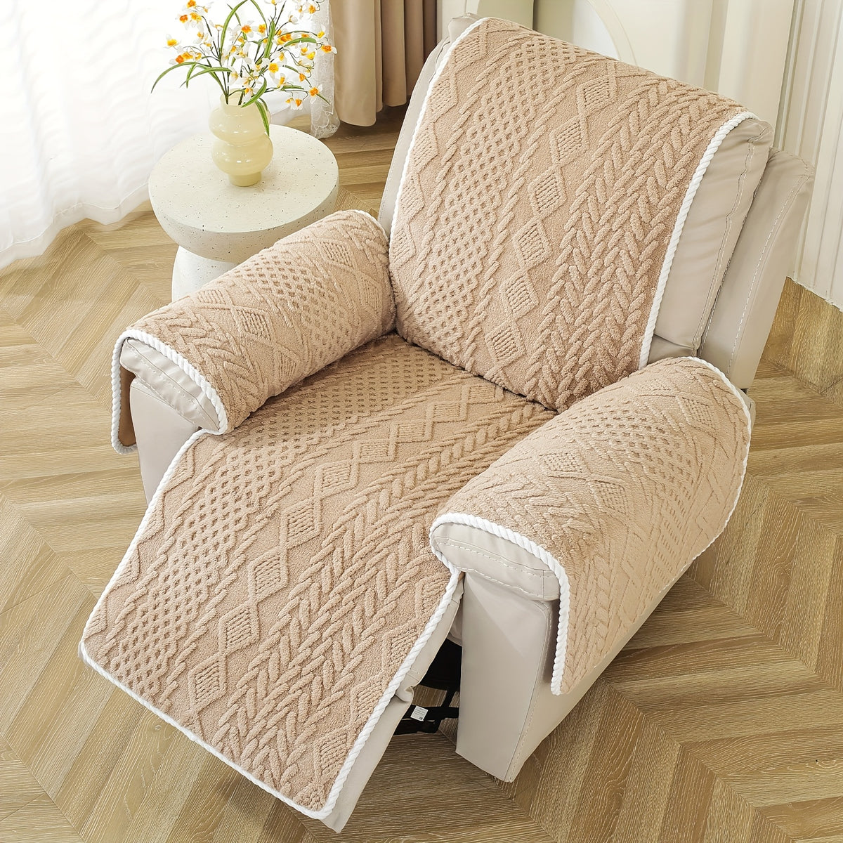 Housse de canapé en velours jacquard pour fauteuil, détail de l'ourlet