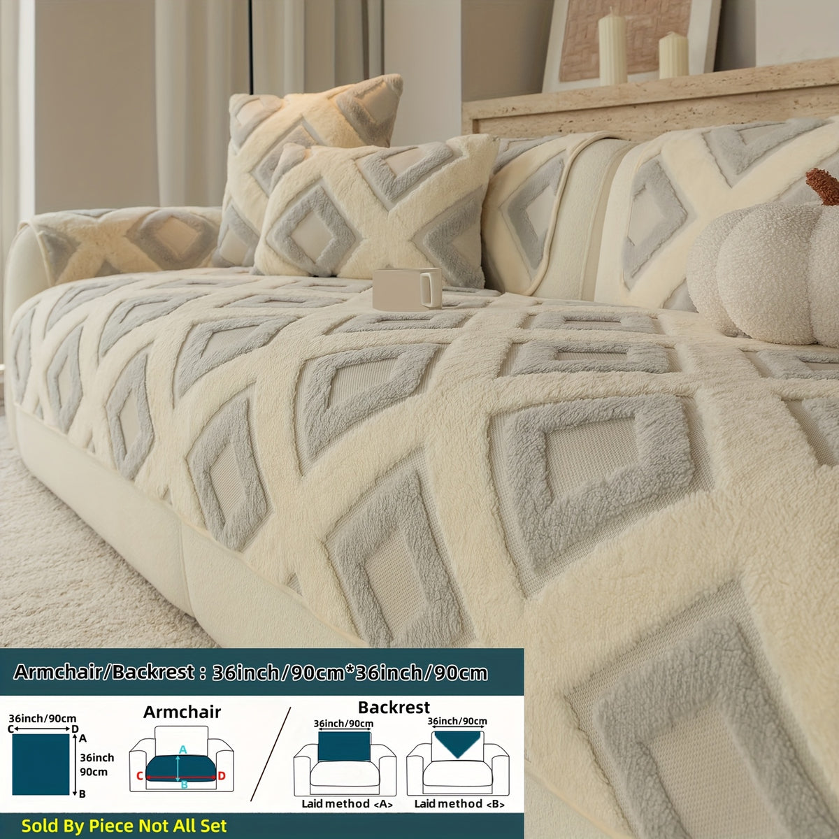 Housse de coussin en velours matelassée antidérapante à housses séparées, visuel produit