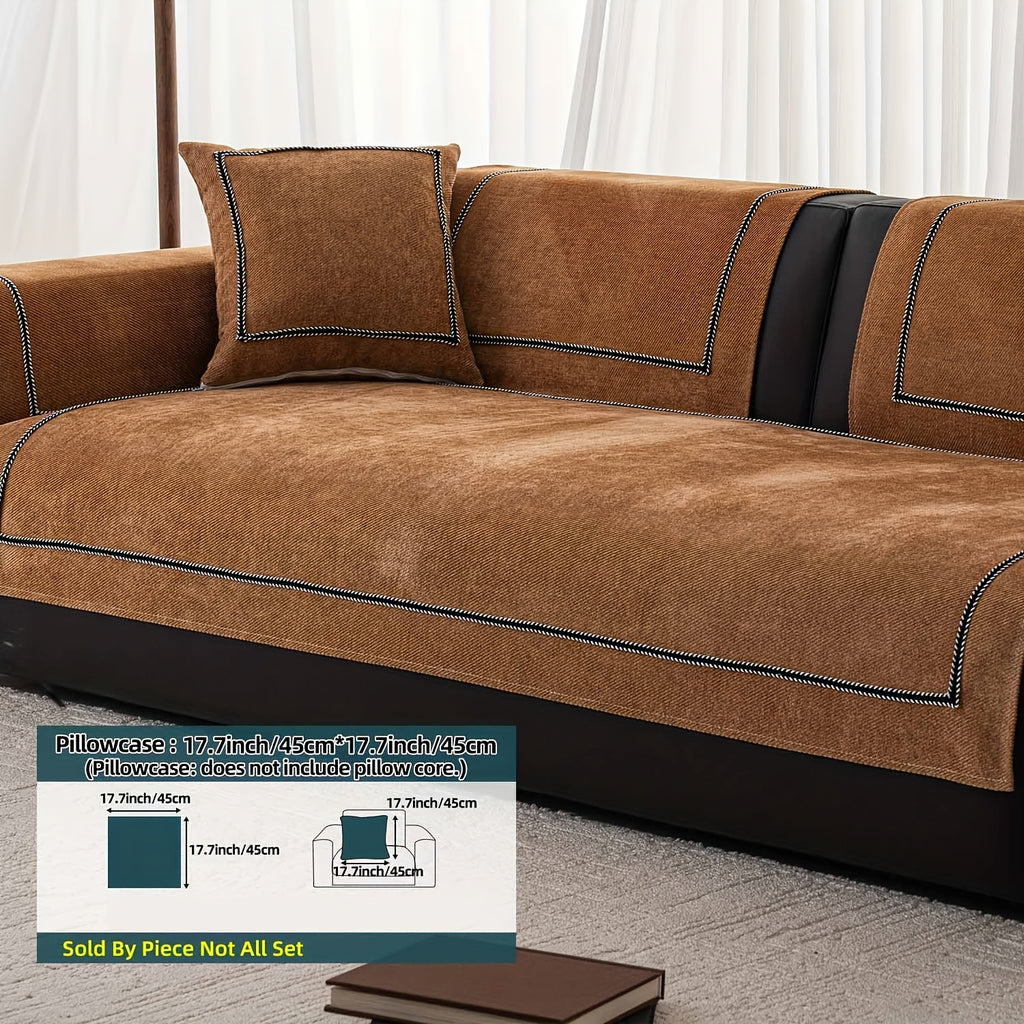 Housse de coussin épaisse en chenille en fils teints antidérapante à housses, détail de la finition