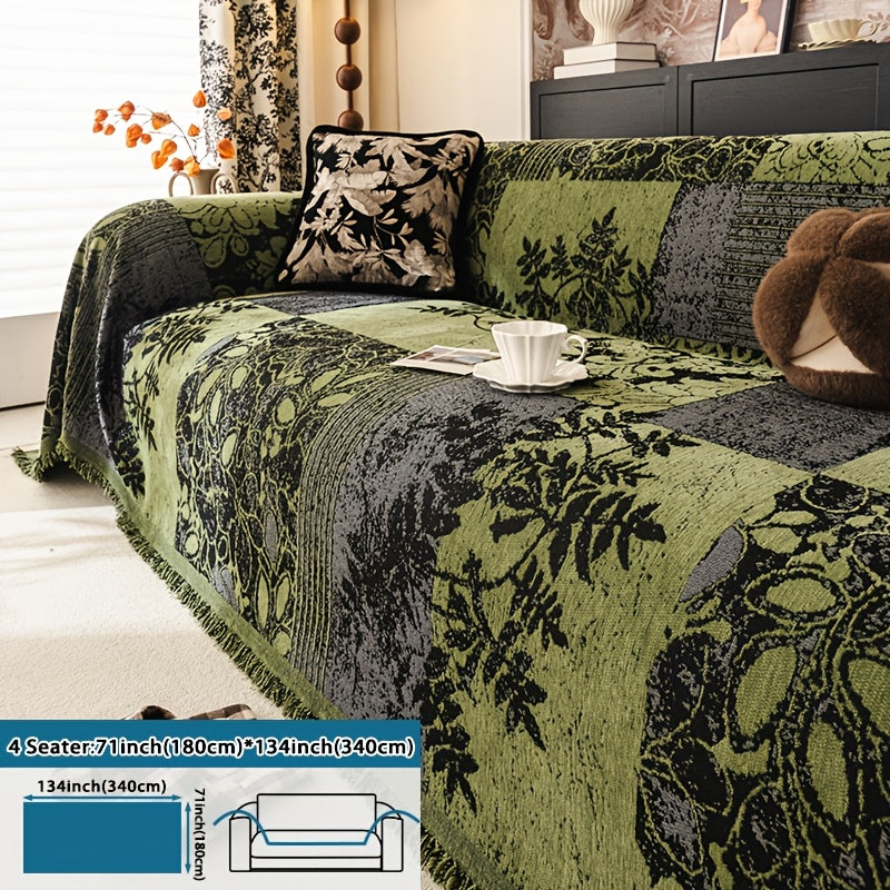 Housse de canapé épaisse en chenille jacquard d'esprit bohème, détail de l'ourlet