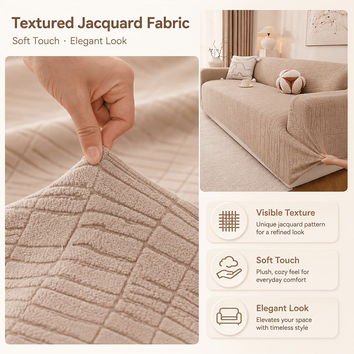 Housse de canapé épaisse extensible en polaire jacquard, housse posée