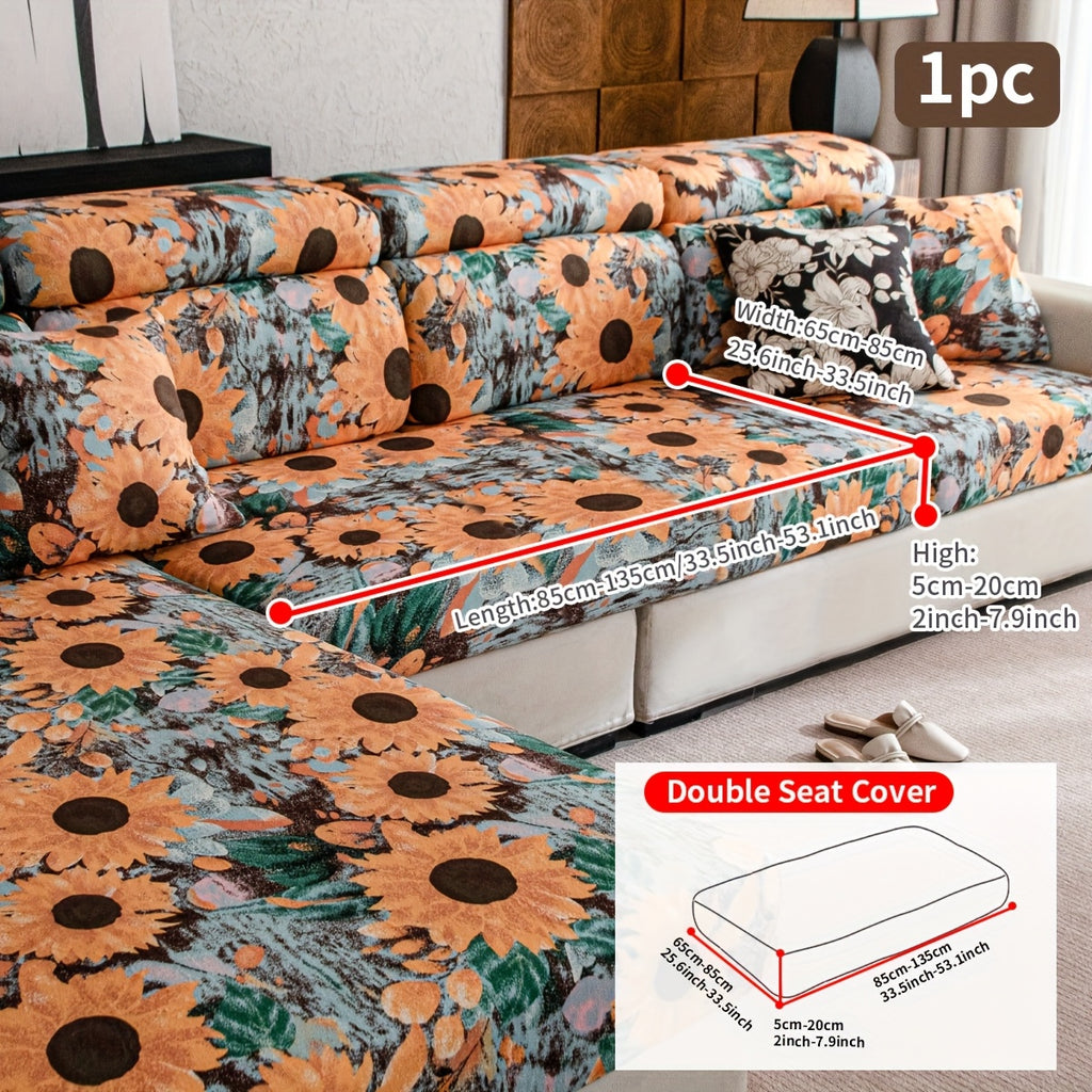 Housse de canapé extensible en polaire matelassée à motif tournesol, vue d'ensemble