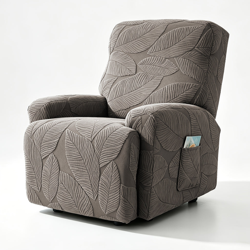 Housse de chaise extensible en polaire jacquard à motif feuillage, mise en situation