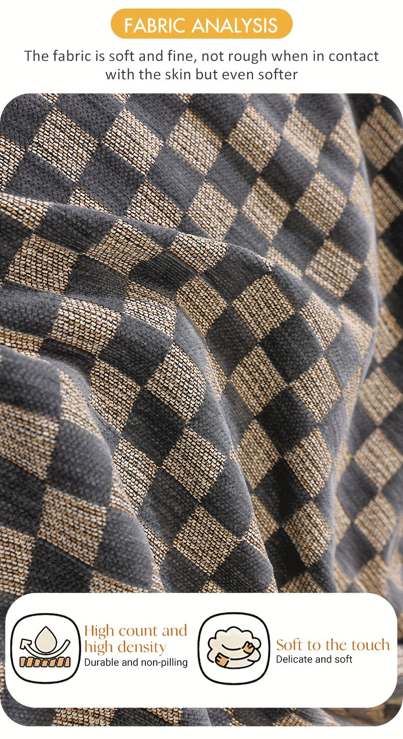 Housse de canapé en chenille d'esprit vintage, gros plan sur le tissu