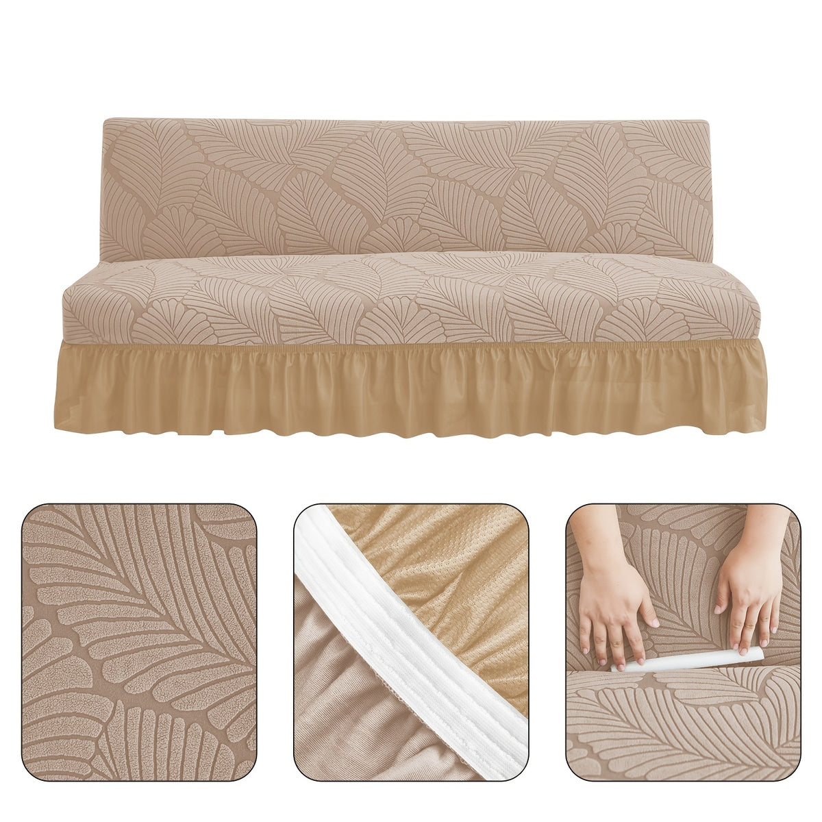 Housse de canapé extensible en jacquard à motif feuillage à volants Image