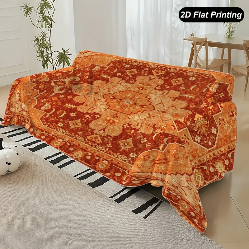 Housse de canapé épaisse en peluche à motif fleuri d'esprit vintage — détail de la matière : peluche
