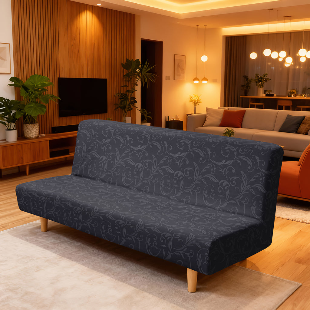 Housse de canapé épaisse extensible en polaire jacquard sans accoudoirs, vue d'ensemble