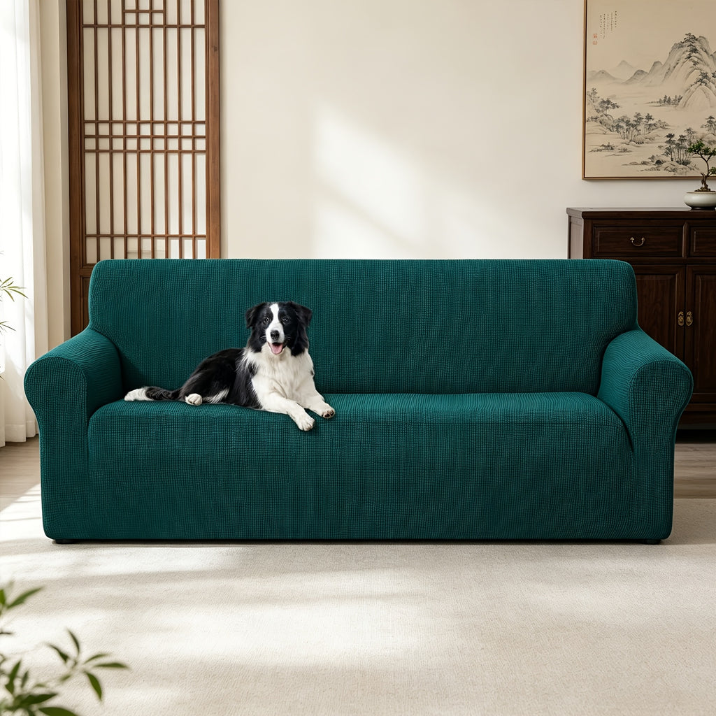 Housse de canapé extensible en polaire jacquard à rayures, gros plan sur le tissu