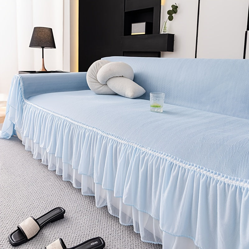 Housse de canapé en jacquard à volants, gros plan sur le tissu