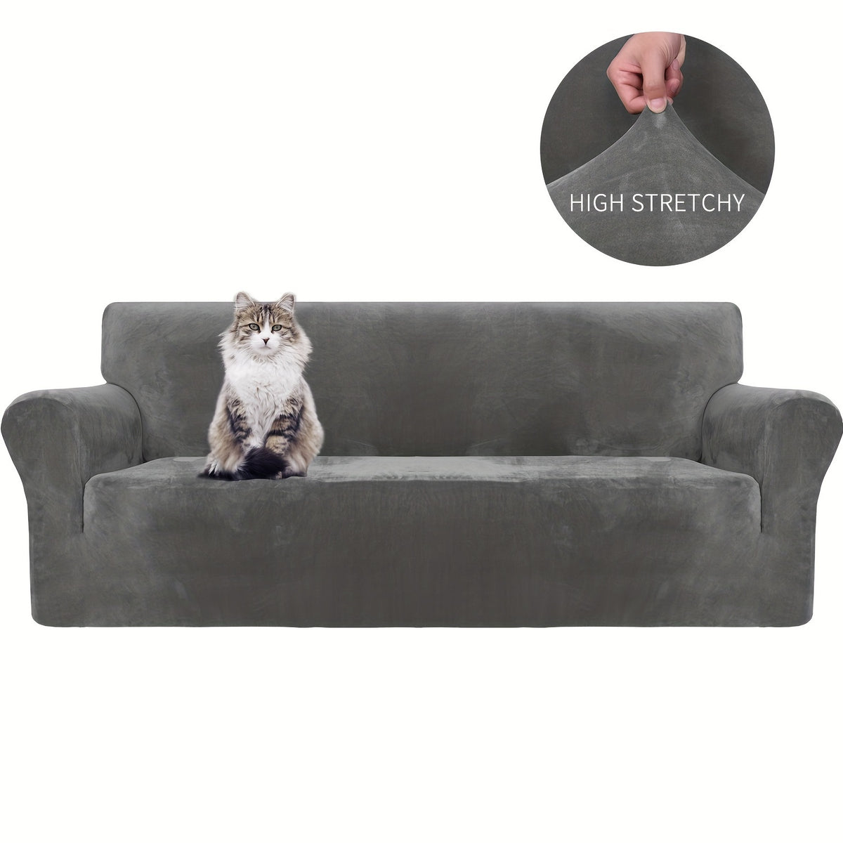 Housse de canapé extensible en velours jacquard antidérapante d'esprit vintage, mise en situation
