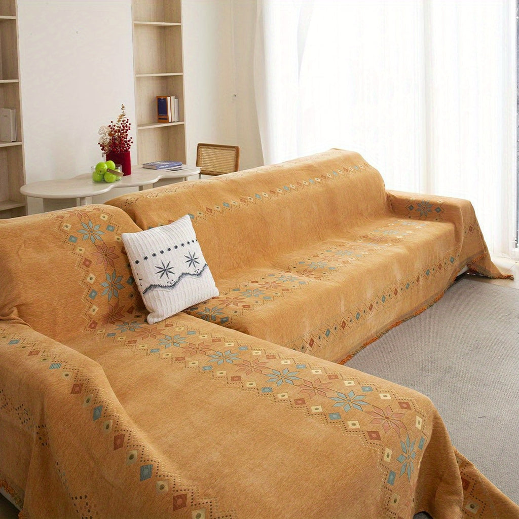 Housse de canapé épaisse en chenille en fils teints pour canapé d'angle, vue d'ensemble