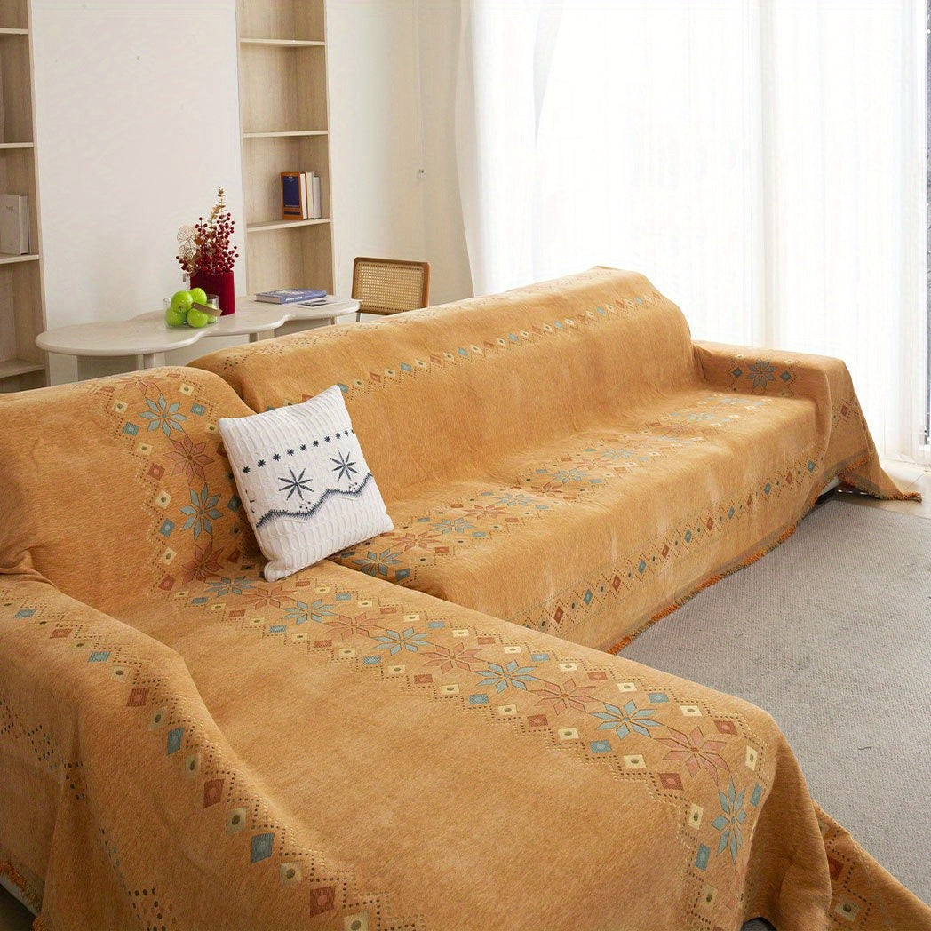 Housse de canapé épaisse en chenille en fils teints pour canapé d'angle, vue d'ensemble
