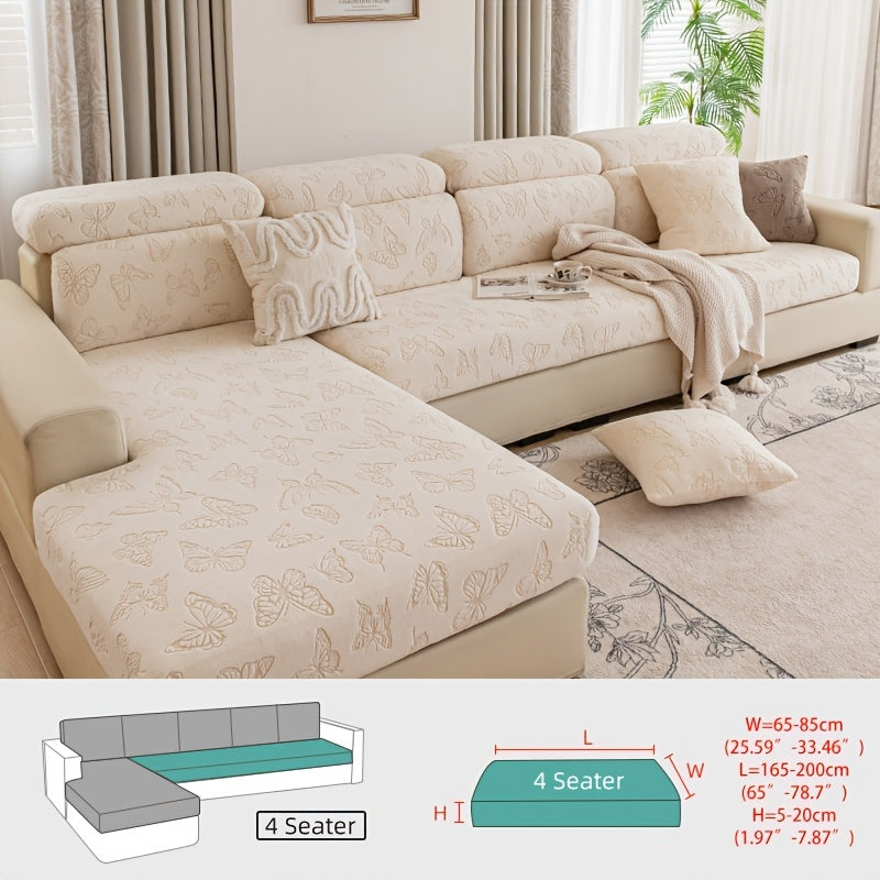 Housse de canapé extensible en polaire jacquard à rayures d'esprit bohème, vue d'ensemble