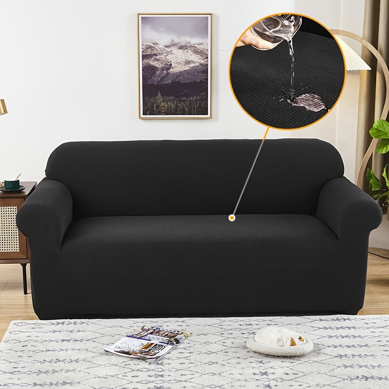 Housse de canapé extensible en polaire jacquard à maille gaufrée anti-griffes, housse posée
