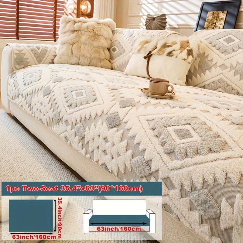 Housse de canapé d'angle en velours jacquard, gros plan sur le tissu